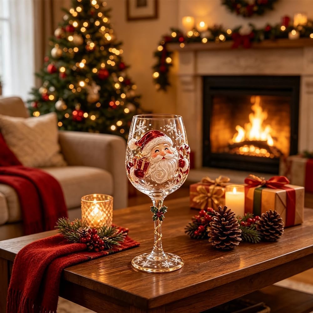 🎖️Christmas Wine Glass Collection Gift Box Set, Santa Christmas Wine Glass