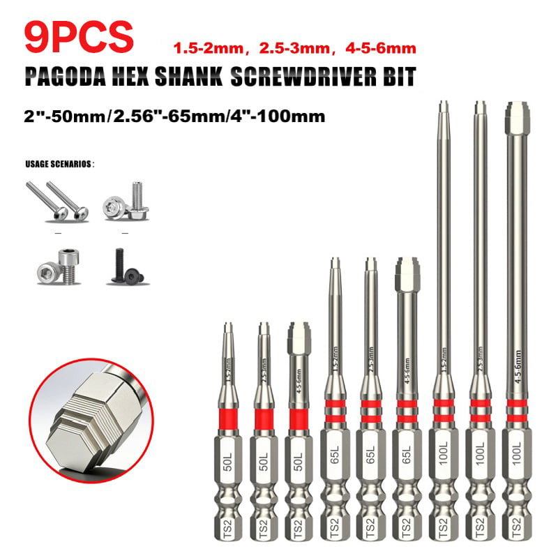 ✨🛠️Screwdriver Bits Set 6pcs with Magnetic Hex Shank Pagoda-Shaped Design in Multiple Sizes for Electric Drills and Wrenches