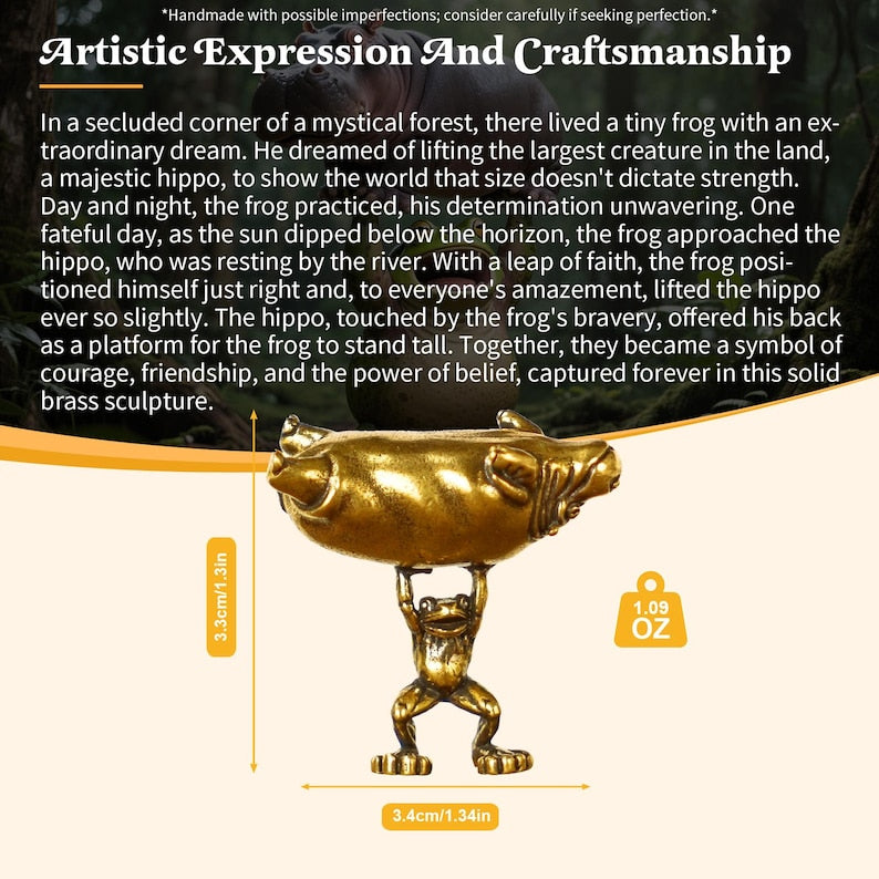 🎖️Reversible Frog & Hippo Sculpture – Solid Brass Whimsical Desk Art