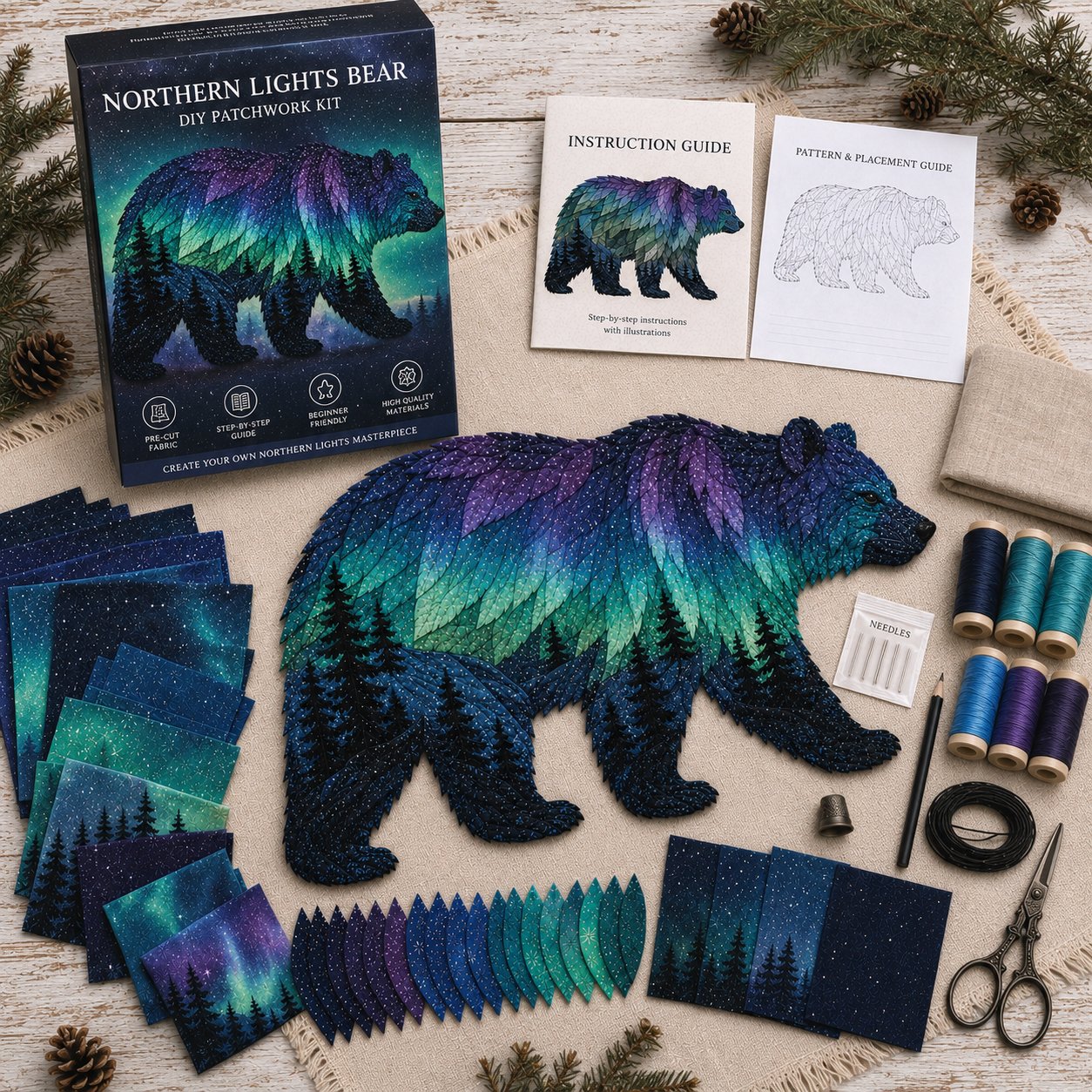 ✨Last Day 49% OFF - Northern Lights Wildlife DIY Patchwork Kit
