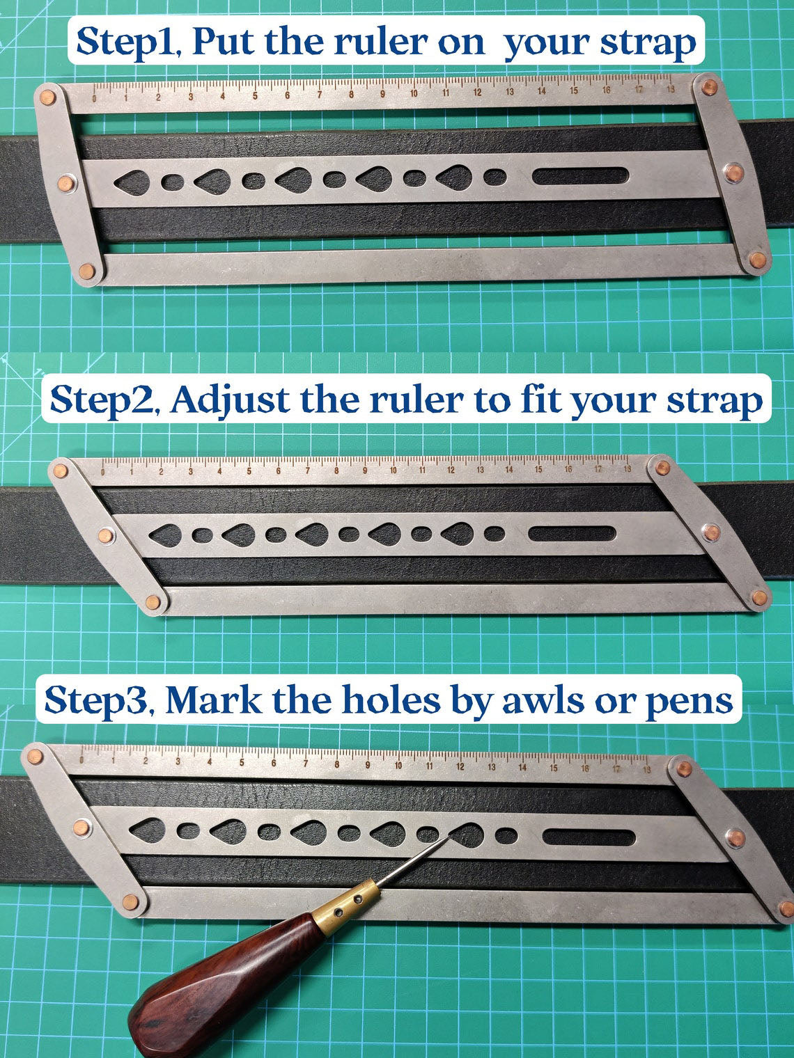 🎖️Adjustable Leather Belt Hole Punch | Stainless Steel Ruler Tool for Belts & Straps