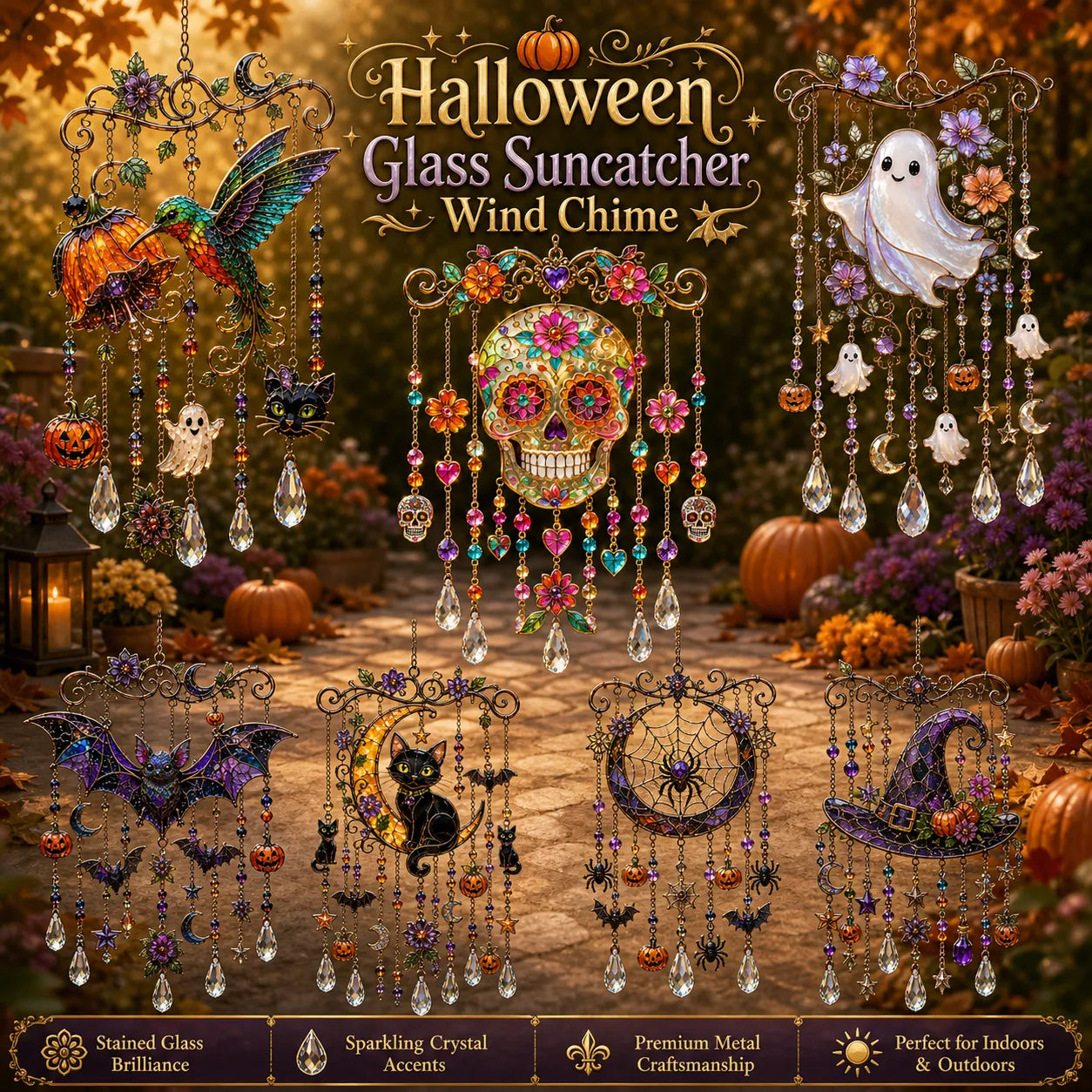 🔥👻 Halloween Suncatcher Wind Chime – Cute Spooky Hanging Decor 🎃