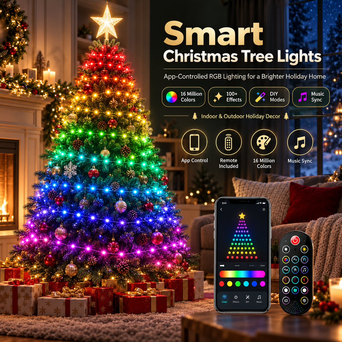 ✨Smart APP & Remote RGB Christmas Tree Lights🎄