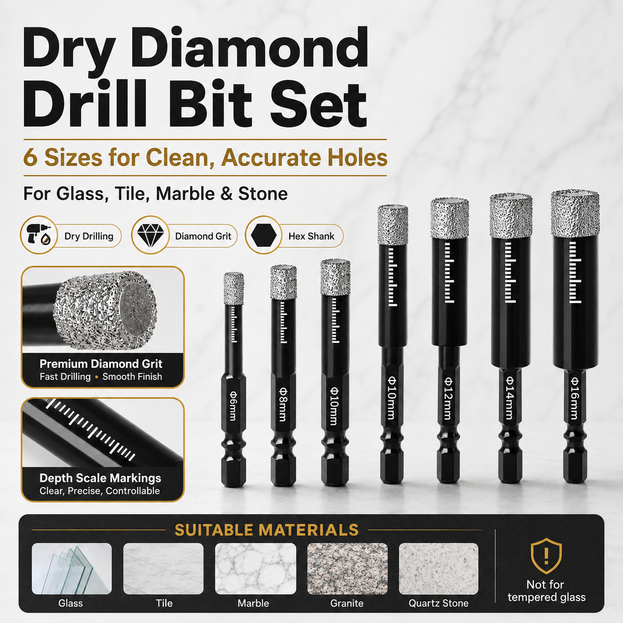 ✨6 Pcs Dry Diamond Drill Bit Set🛠️