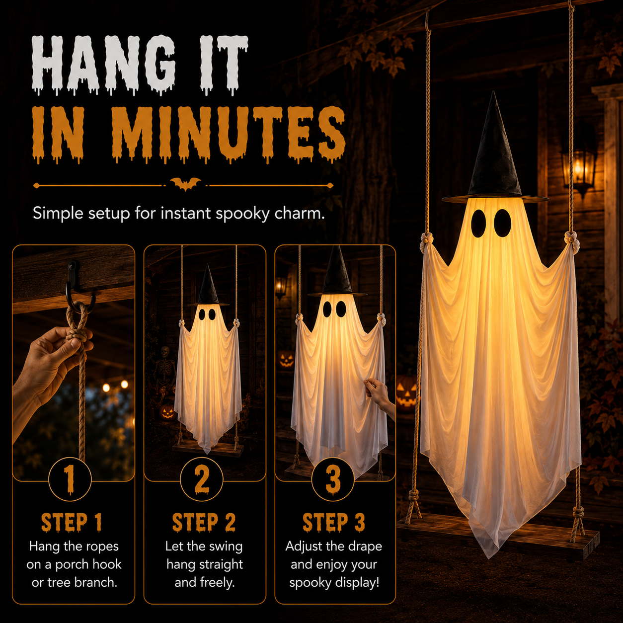 ✨Halloween Hanging Swinging Ghost(Free Wizard Hat Included)