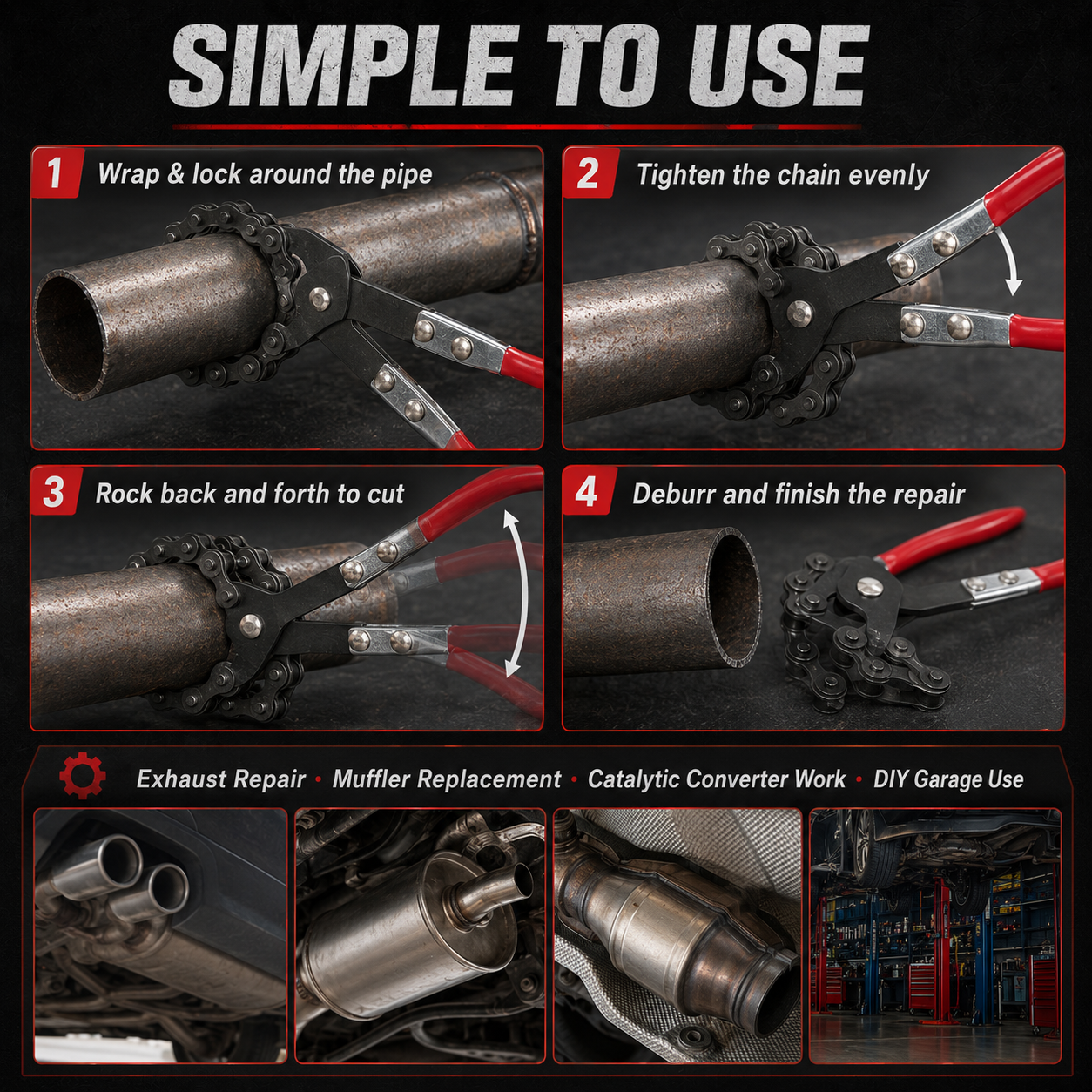 ✨Exhaust Cutter, Cuts 3/4" to 3-1/4" Pipe, Durable Chain Cutter Tool⚡