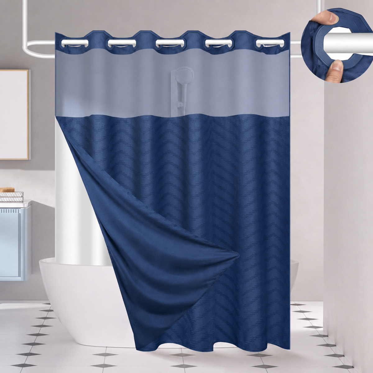 🔥No Hook Shower Curtain with Snap in Liner
