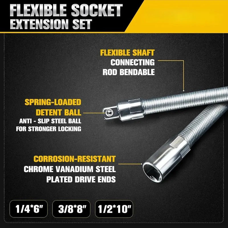đïžMultifunctional Socket Wrench Set - 3 Bendable Shafts, Wrench Extender, Connecting Rod