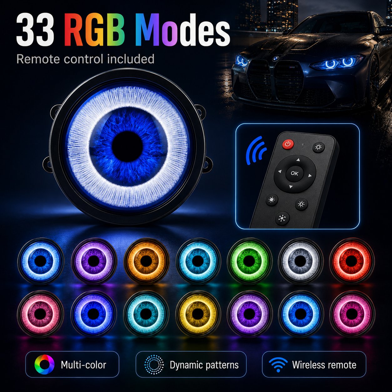 🔥👁️Animated Demon Eye LED Projector Headlight Kit