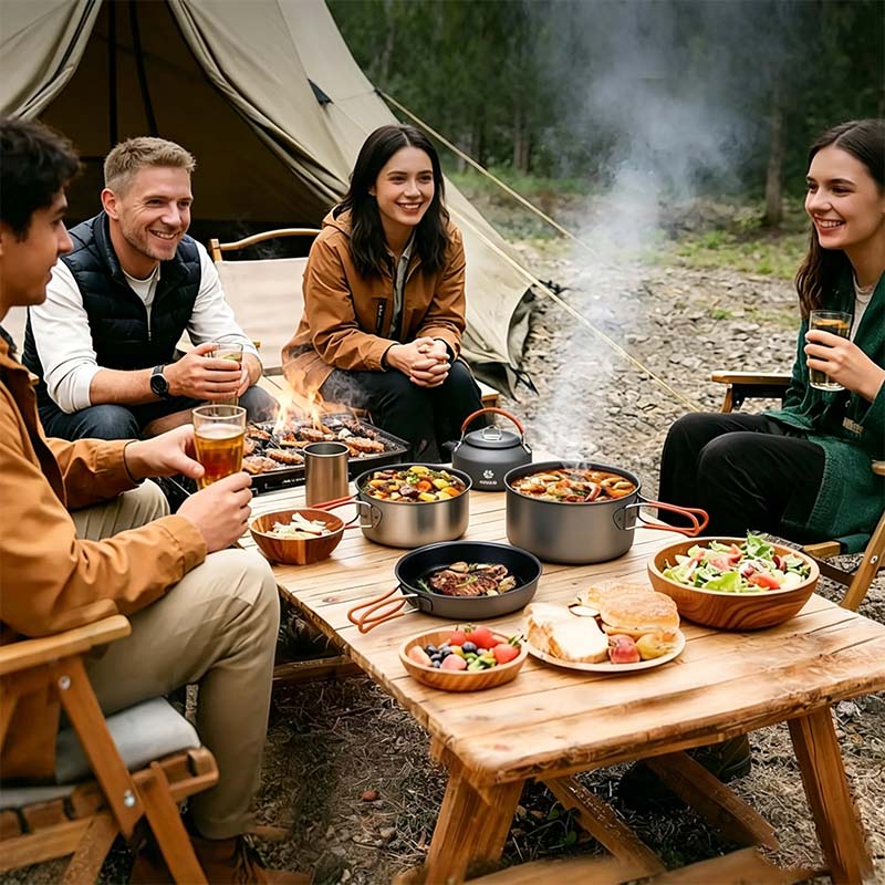 ✨HOT SALE 49% OFF🍳2026 Pro Outdoor Camping Cookware: 3-in-1 Ultra-Light Pots, Pans & Kettle Set! 🏕️🛒