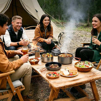 ✨HOT SALE 49% OFF🍳2026 Pro Outdoor Camping Cookware: 3-in-1 Ultra-Light Pots, Pans & Kettle Set! 🏕️🛒