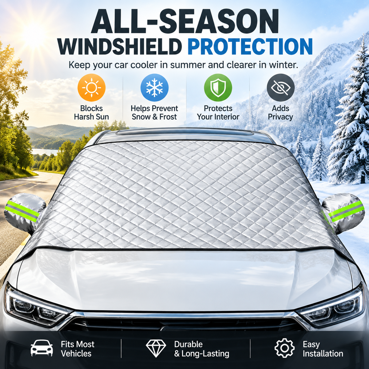 🔥Magnetic Windshield Cover – All-Season Sun, Snow & Frost Protector for Cars, SUVs & Trucks