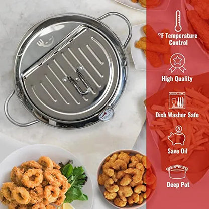 ✨Stainless Steel Frying Pot with Thermometer and Oil Drip Drainer Rack🎉