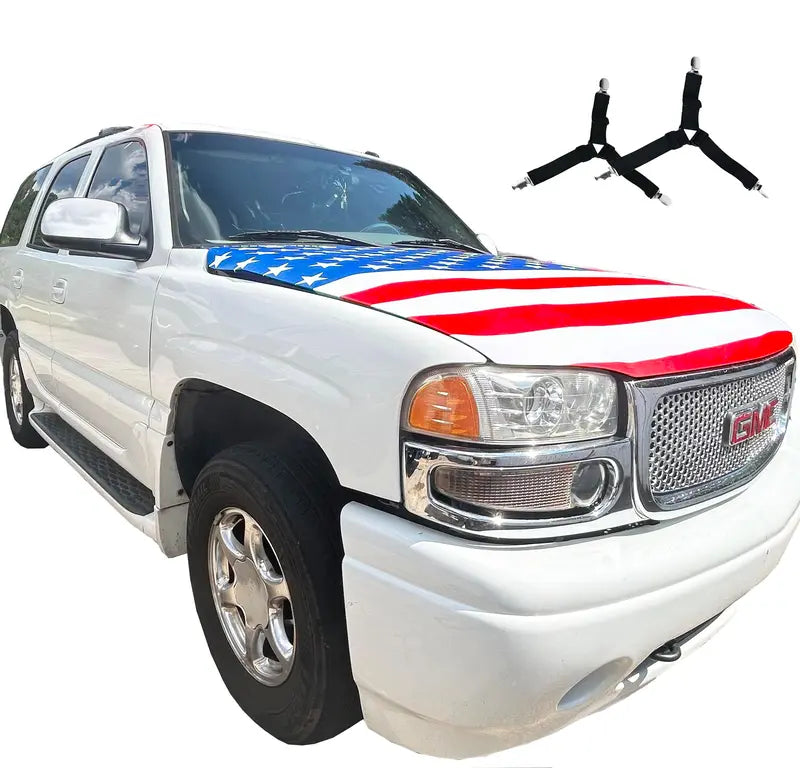 ✨🦅American Flag Car Hood Cover With Dual Triangle Clips Fits Trucks SUVs Sedans Jeep Commemorative Edition