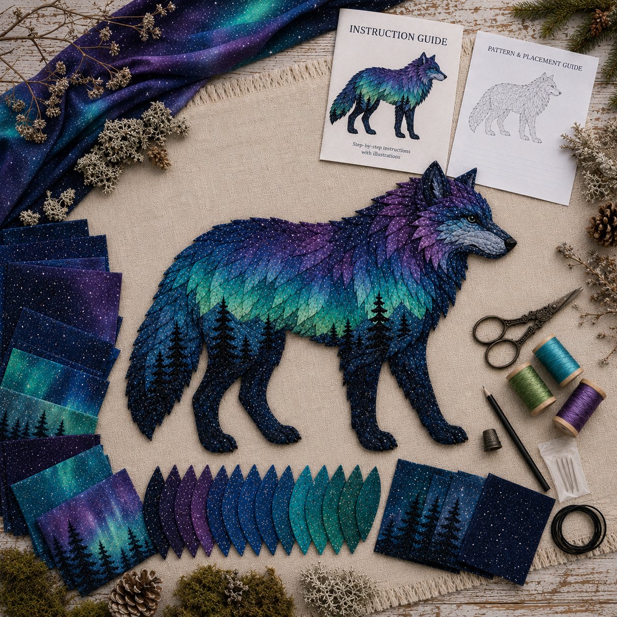 ✨Last Day 49% OFF - Northern Lights Wildlife DIY Patchwork Kit