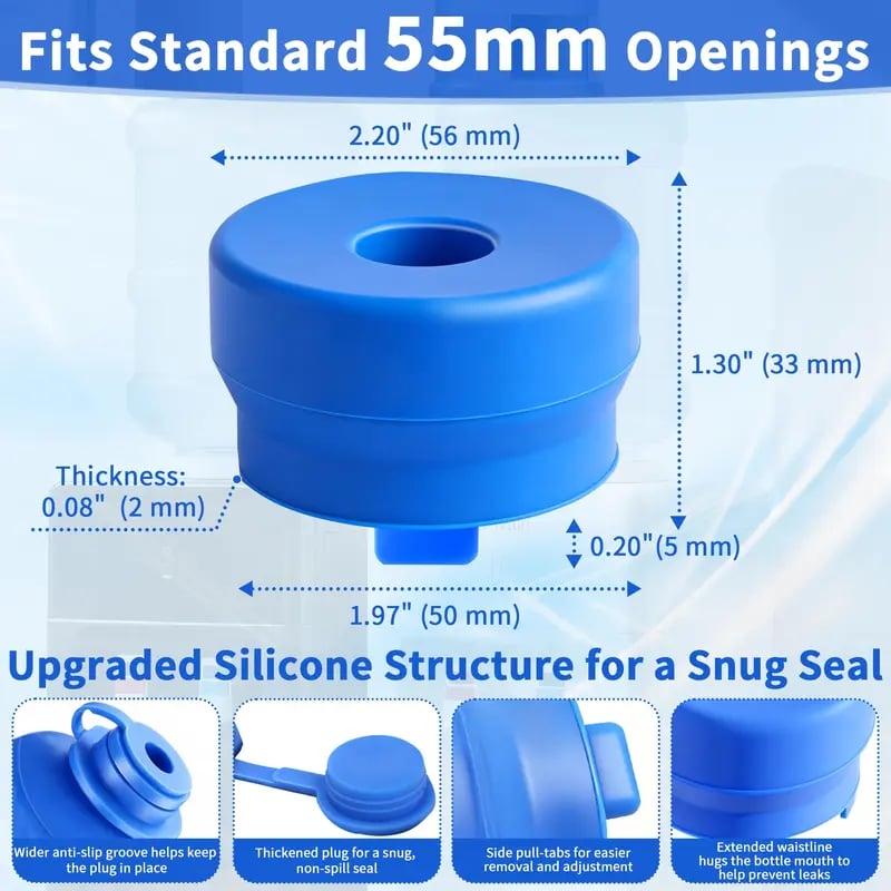 🎖️3 & 5 Gallon Water Jug Caps, Non-Spill Leak Free Silicone Covers for Indoor & Outdoor Use, BPA Free Food Grade - Pack of 3 summerwins