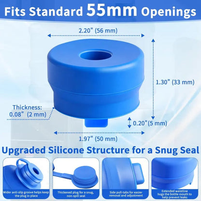 🎖️3 & 5 Gallon Water Jug Caps, Non-Spill Leak Free Silicone Covers for Indoor & Outdoor Use, BPA Free Food Grade - Pack of 3 summerwins