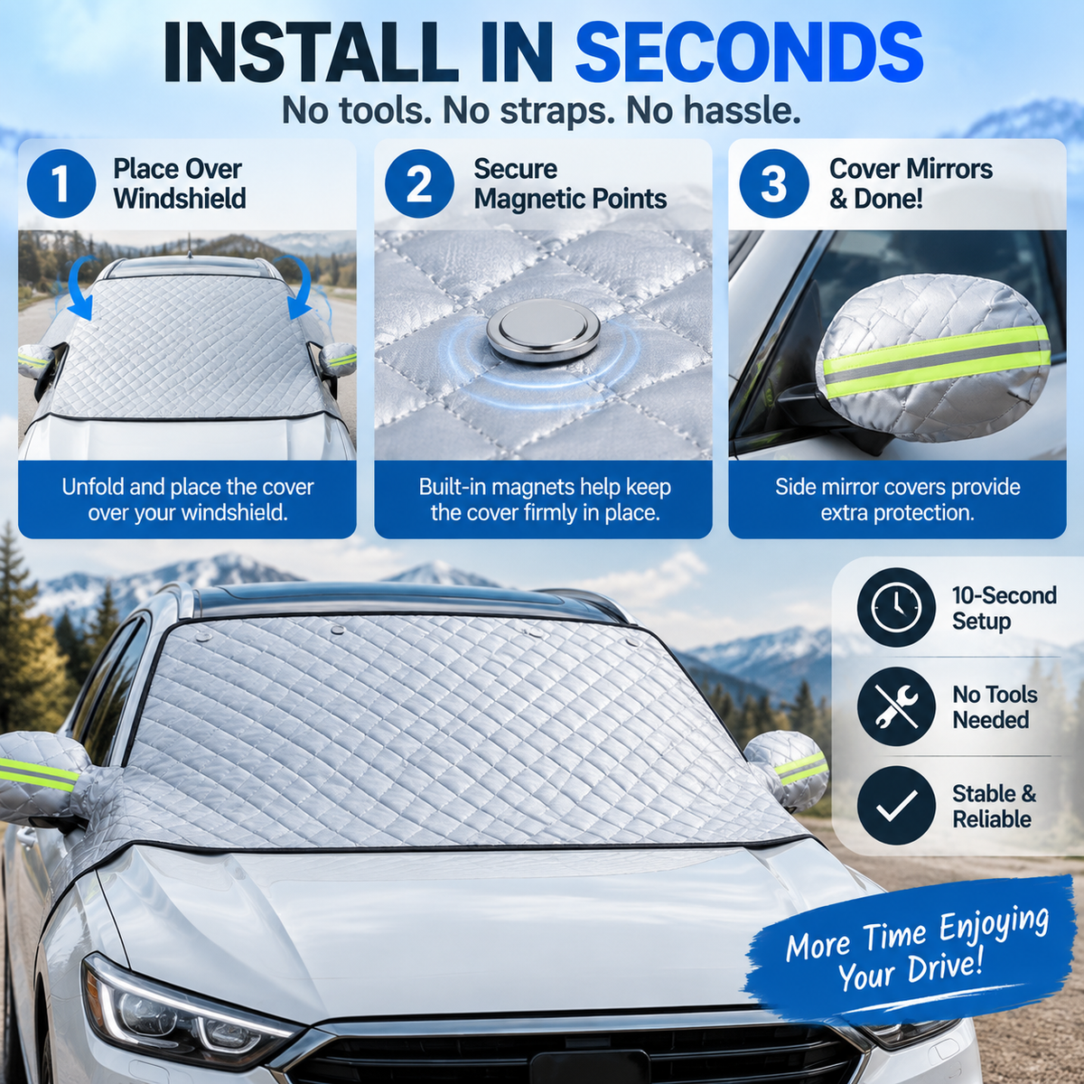 🔥Magnetic Windshield Cover – All-Season Sun, Snow & Frost Protector for Cars, SUVs & Trucks