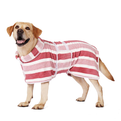 ✨75K+ SOLD!🐶Quick-Dry Dog Bathrobe, Absorbent Striped Pet Towel Coat with Adjustable Belly Band, Washable Pet Bathrobe