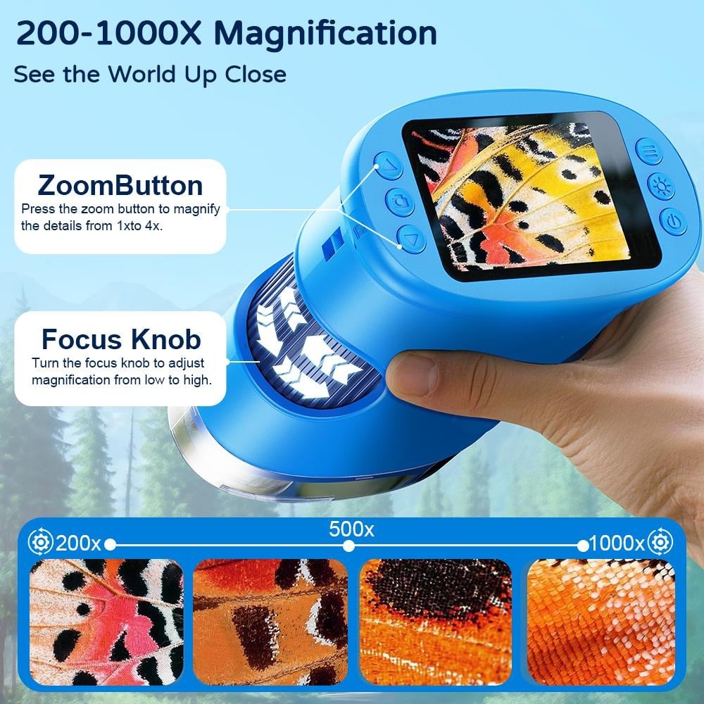 🔥【2026 Upgrade】1000X Handheld Microscope for Kids with 4K 2.0" Screen, Photo & Video Camera