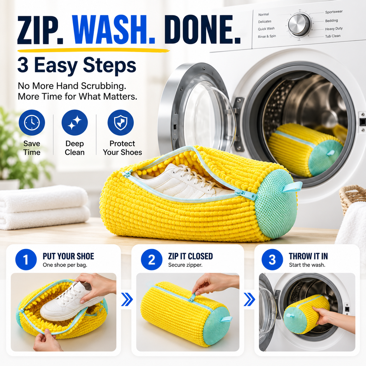 🔥👟 No-Scrub Shoe Washing Bag – Clean & Protect Your Sneakers In The Washing Machine