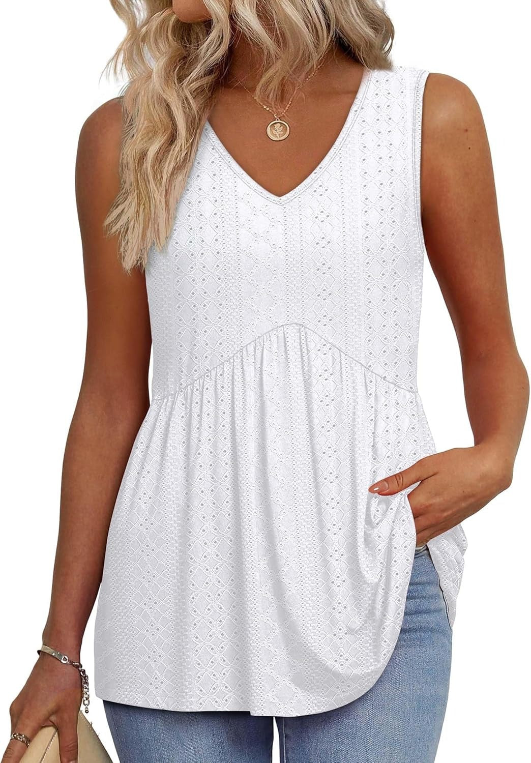🔥Limited time sale🔥Women's Print Flowy Sleeveless V Neck Peplum Tank Tops