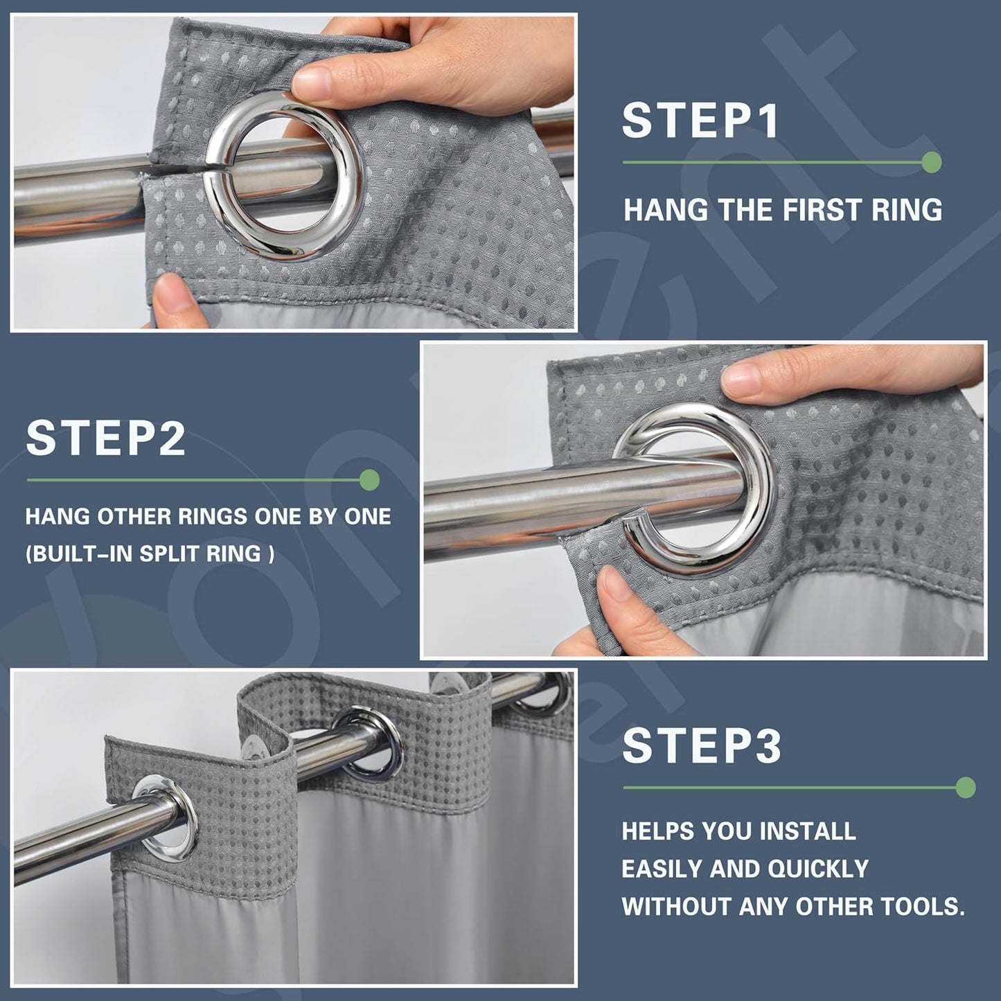 🔥No Hook Shower Curtain with Snap in Liner