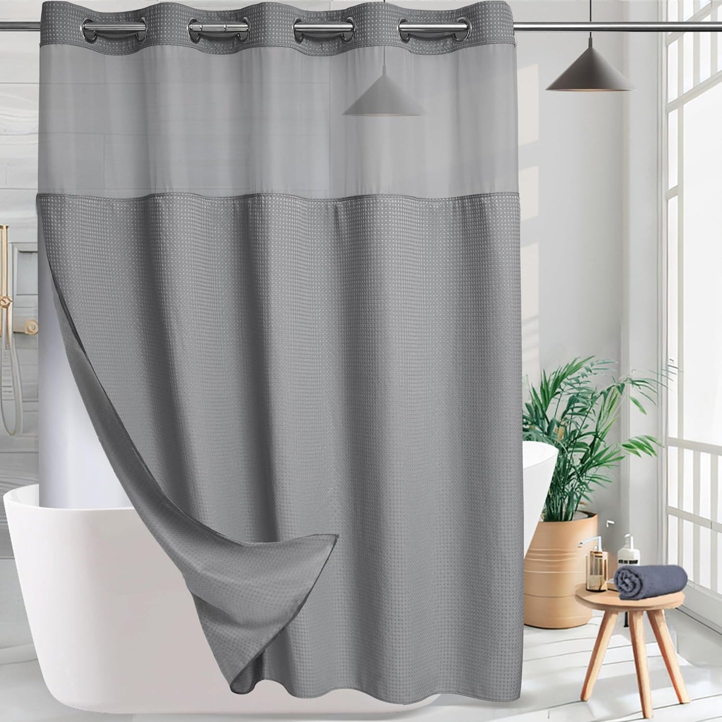 🔥No Hook Shower Curtain with Snap in Liner