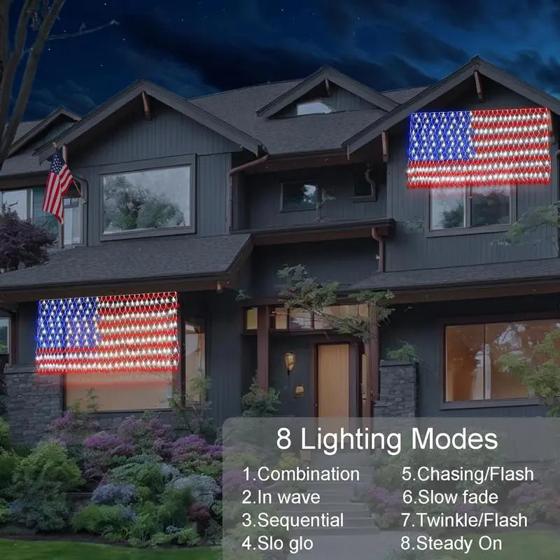 ✨Solar American Flag Lights Outdoor American Flag Net Lights 6.5ft x 3.28ft