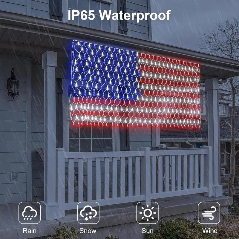 ✨Solar American Flag Lights Outdoor American Flag Net Lights 6.5ft x 3.28ft