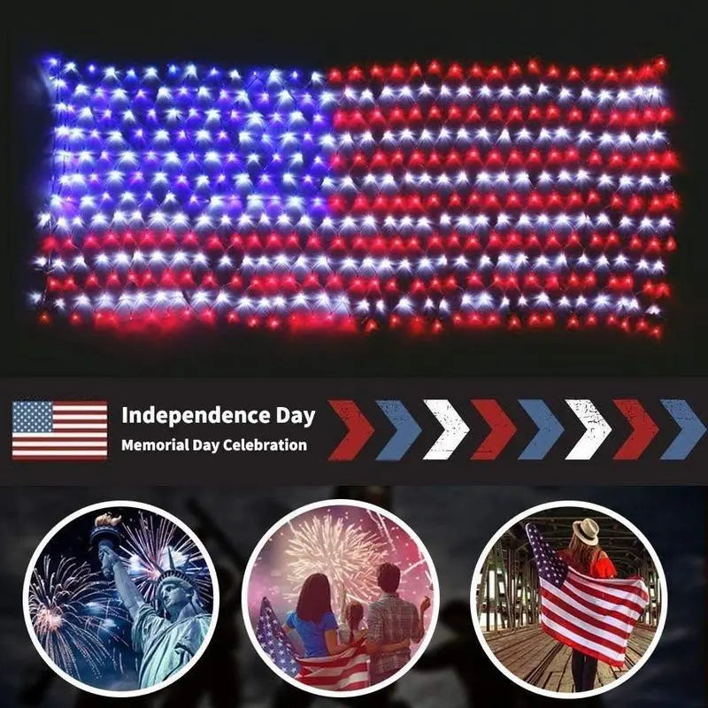 ✨Solar American Flag Lights Outdoor American Flag Net Lights 6.5ft x 3.28ft