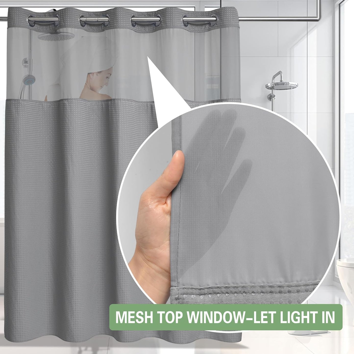 🔥No Hook Shower Curtain with Snap in Liner