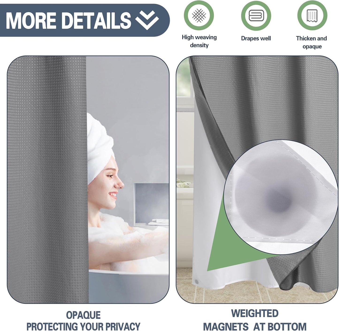 🔥No Hook Shower Curtain with Snap in Liner