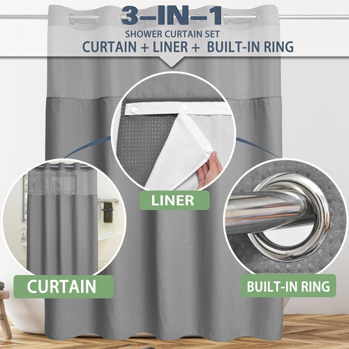 🔥No Hook Shower Curtain with Snap in Liner