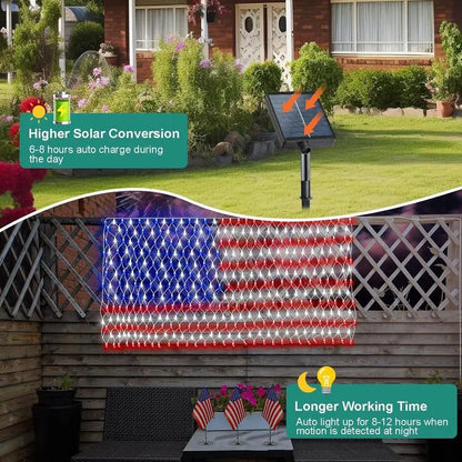✨Solar American Flag Lights Outdoor American Flag Net Lights 6.5ft x 3.28ft