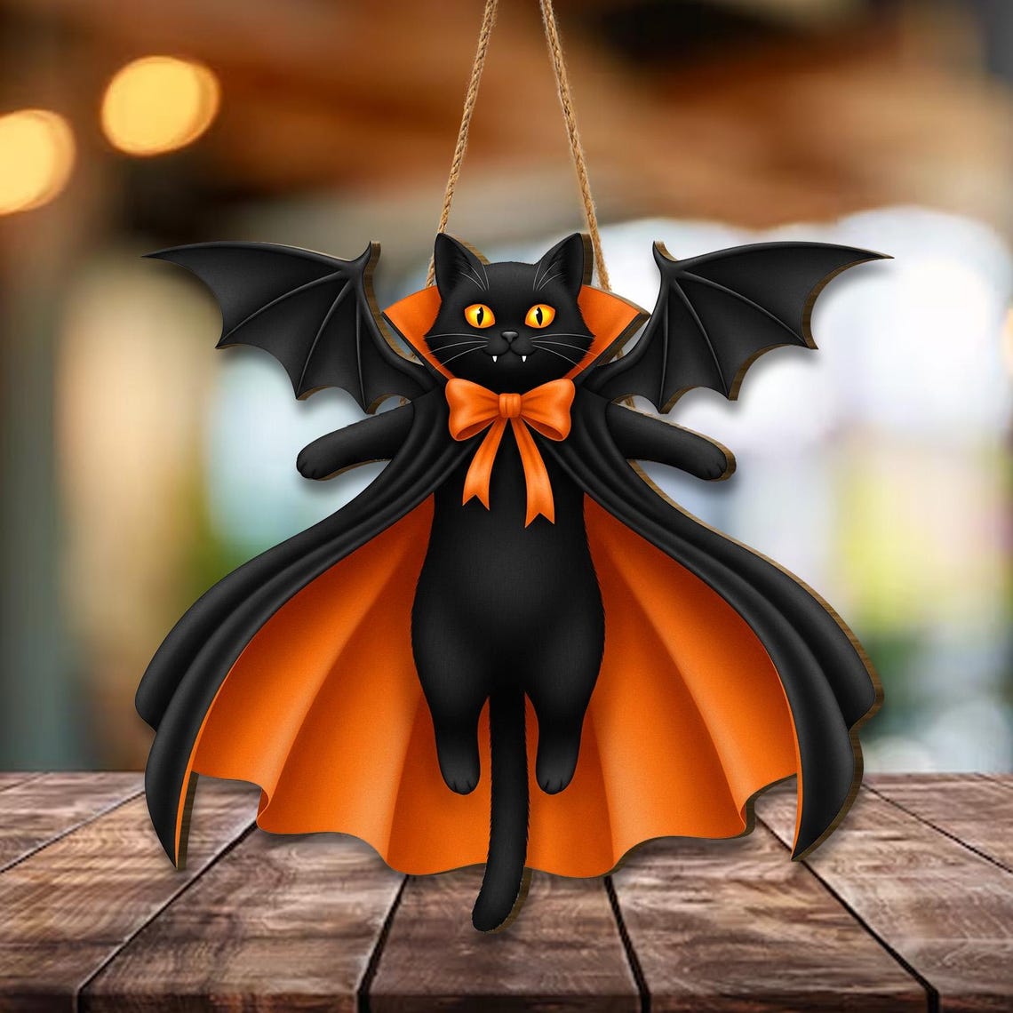 🎖️Halloween Black Cat Vampire Bat Wooden Sign, Gothic Wall Decor