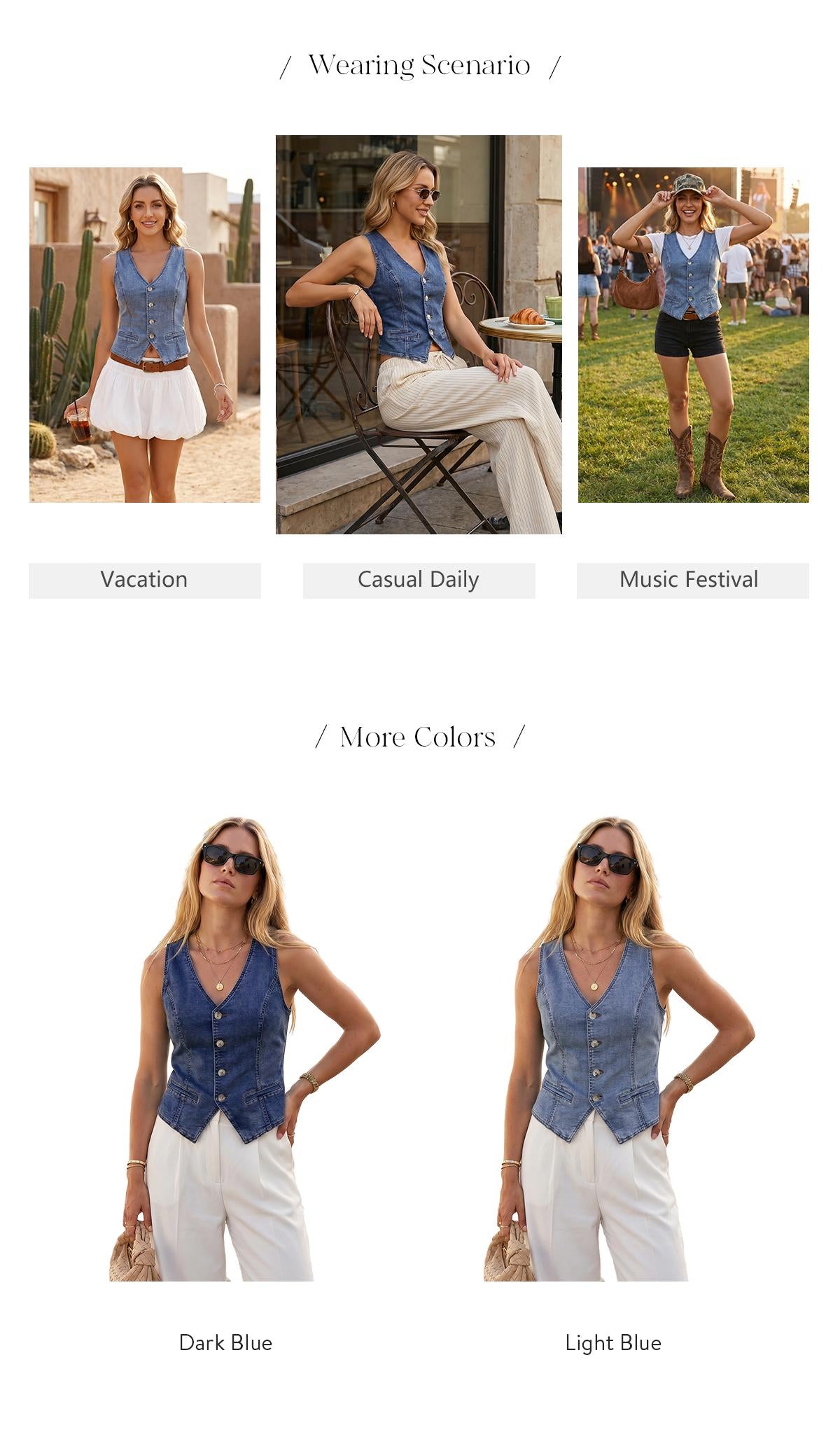 🎖️Fashion Women's Stretchy Denim Slim Fit Vest V-Neck Sleeveless