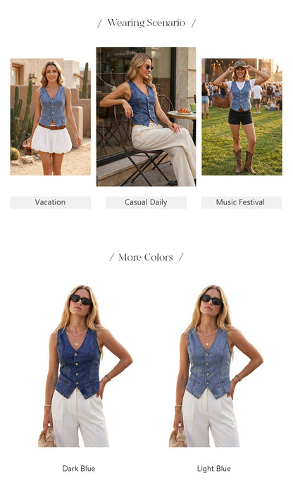🎖️Fashion Women's Stretchy Denim Slim Fit Vest V-Neck Sleeveless