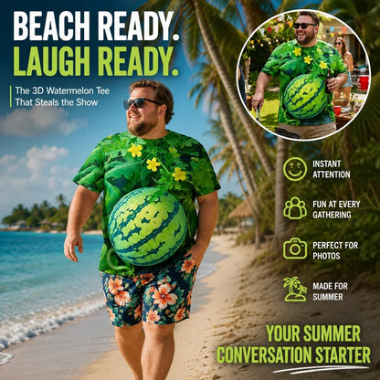 🔥🍉 Funny 3D Watermelon Belly T-Shirt – Summer Novelty Graphic Tee