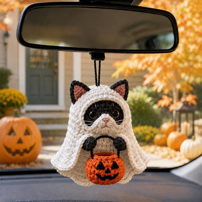 🎖️Halloween 2026 Crochet Ghost Car Charm, Handmade Mirror Accessory