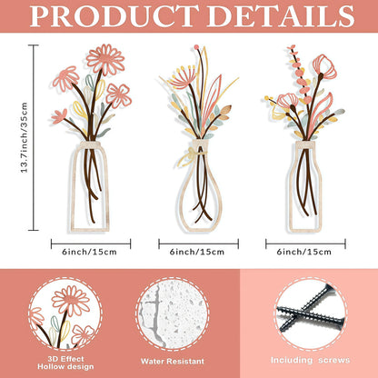 🎖️3 Pieces Metal Flowers Wall Arts - Rustic Farmhouse Style Décor Metal Wall Art
