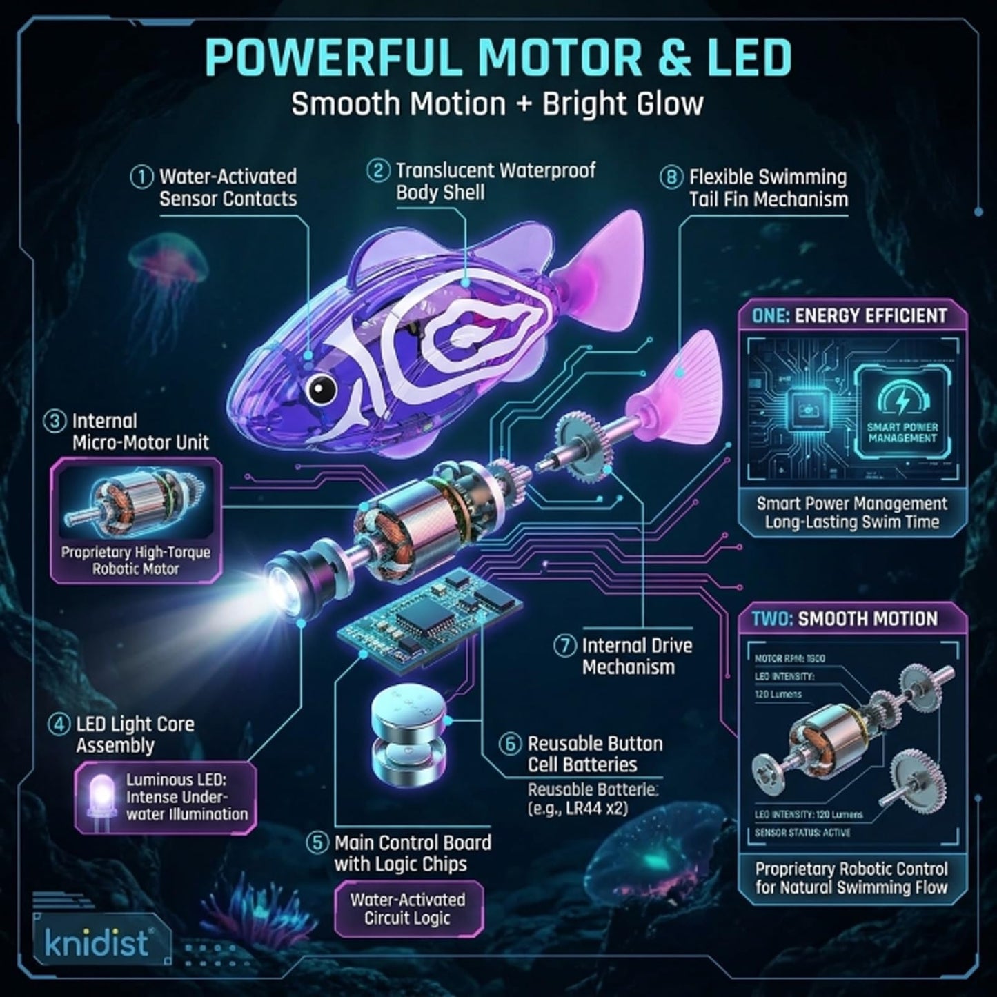 🎖️Swimming Robot Fish – LED Light Up Interactive Toy for Water