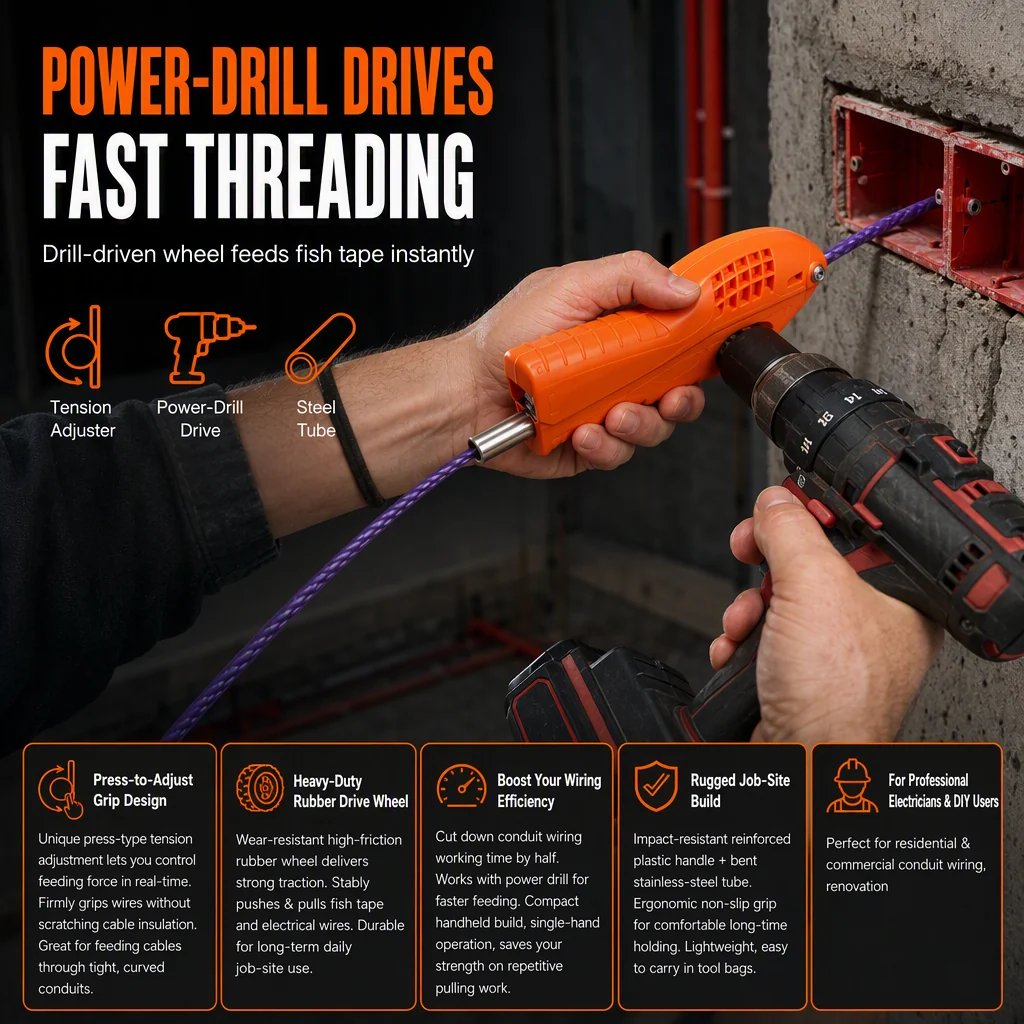 🔥🔌 Electrician Wire Threader Kit — Drill-Powered, Tension Control, Fast Wiring