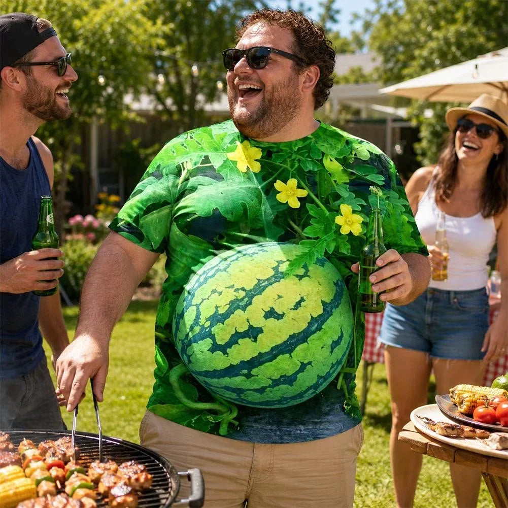 🔥🍉 Funny 3D Watermelon Belly T-Shirt – Summer Novelty Graphic Tee