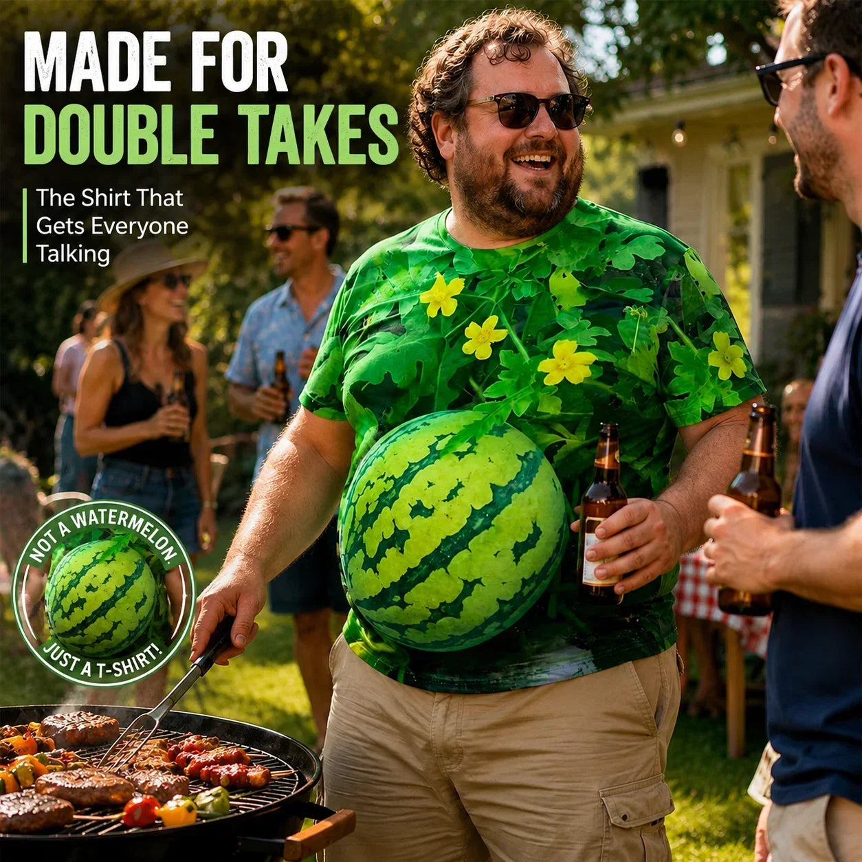 🔥🍉 Funny 3D Watermelon Belly T-Shirt – Summer Novelty Graphic Tee