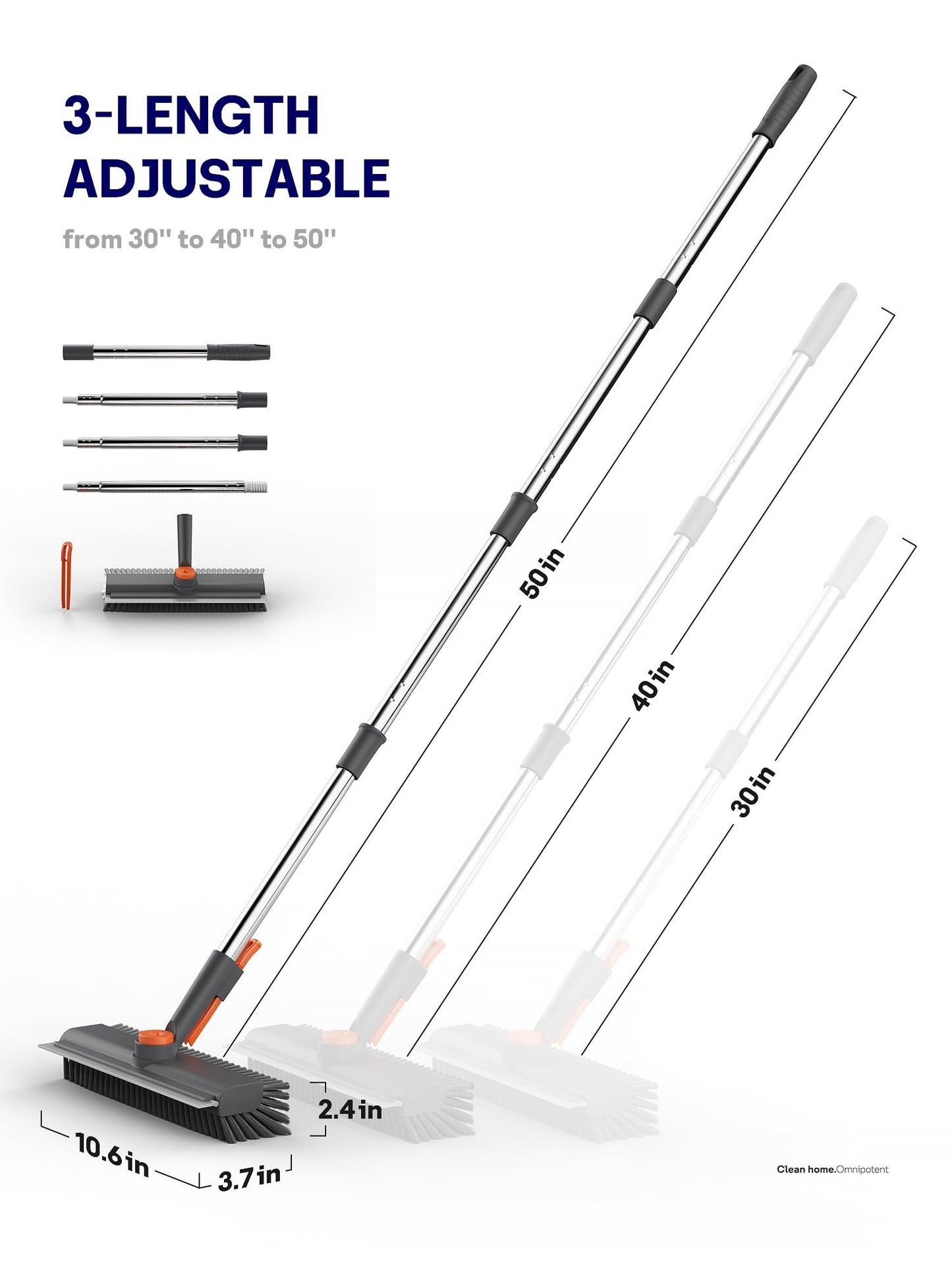 🔥3-in-1 Adjustable Floor Scrub Brush – 360° Rotating Cleaning Tool