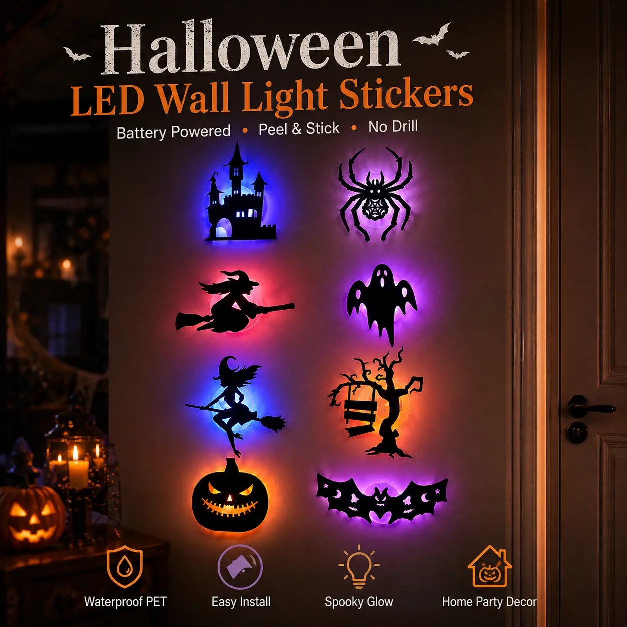 🔥30 PCS Halloween LED Silhouette Wall Light Stickers
