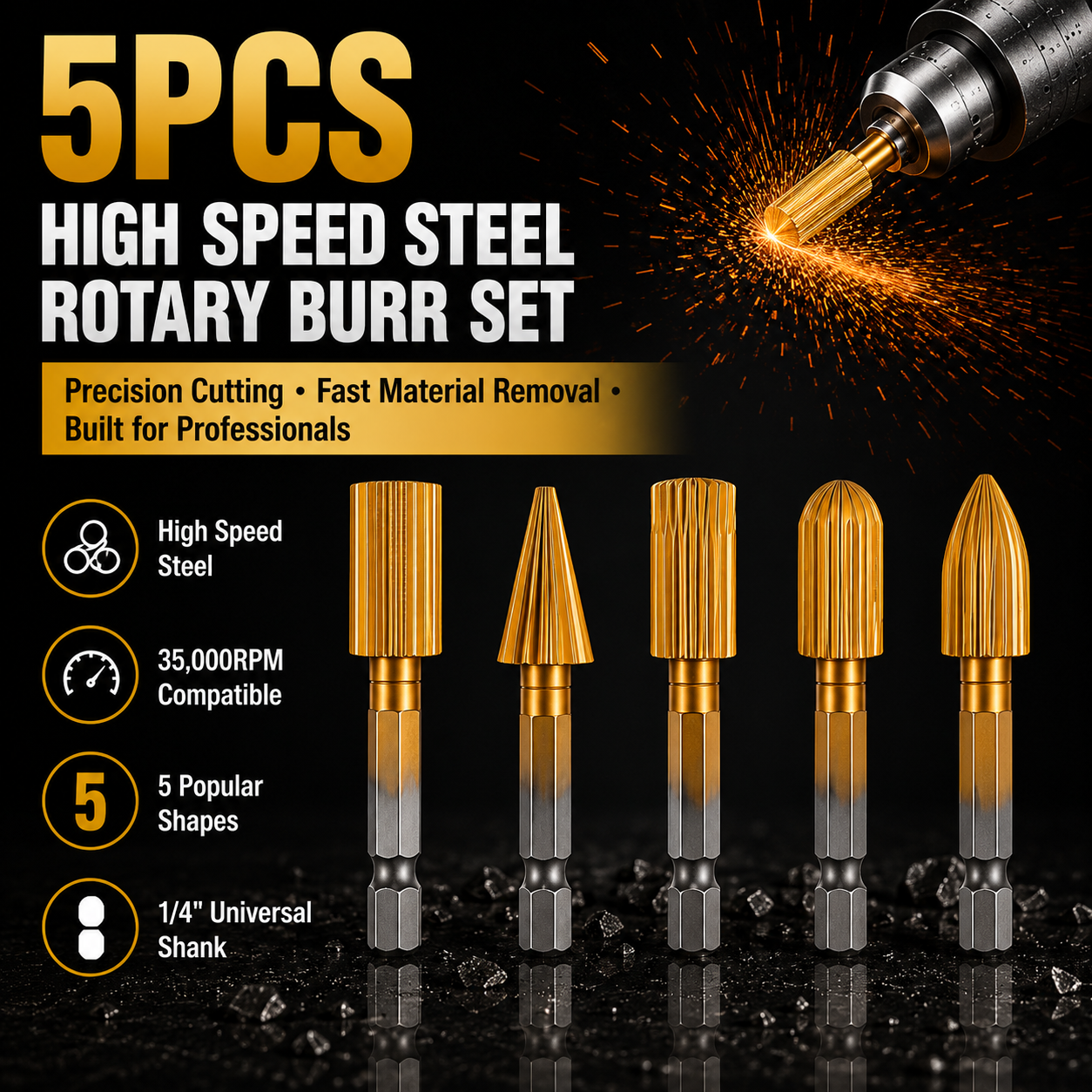 🔥5PCS Hex Shank Metal Grinding Drill Bits