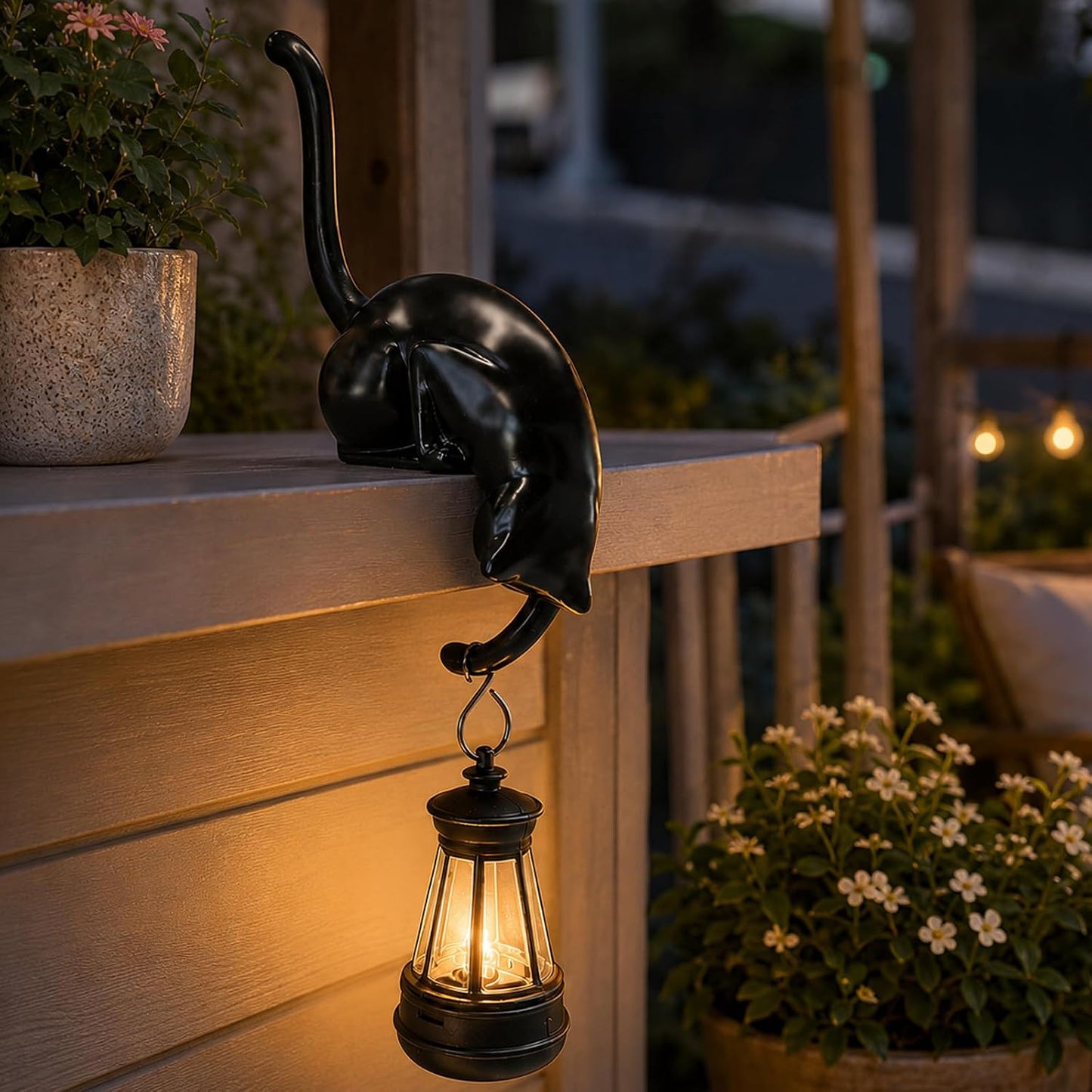 🎖️Cat with Lantern Shelf Decor, Cat Figurine with LED Bookshelf Decor Cat