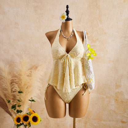 🎖️🌈Women's 2 Piece Halter Tankini Set Textured Babydoll Tops with Panty Swimsuits